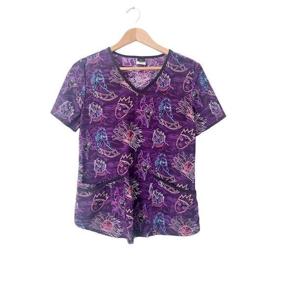 Disney Scrubstar Purple Villans Short Sleeve Scrub Top‎ Size Small - Picture 1 of 3